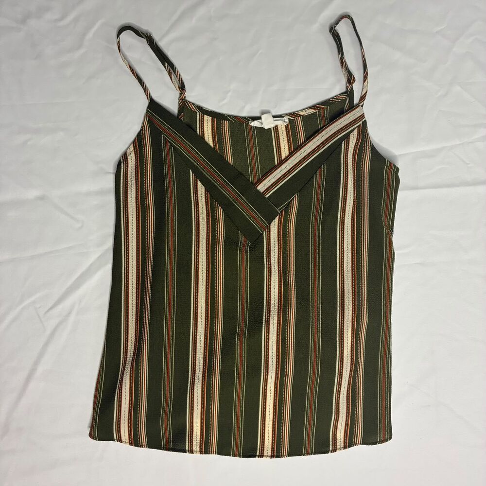 Orange and green striped cami top with spaghetti straps, size Small (S)